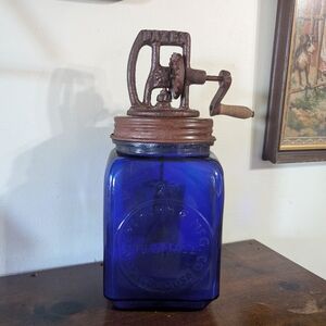 Antique Dazey No. 20 Cobalt Blue Glass Butter Churn | Pat 1922 St Louis